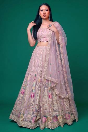 Bridal Wear Heavy Embroidered Net Lehenga Choli Set with Sequins