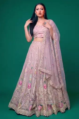 Bridal Wear Heavy Embroidered Net Lehenga Choli Set with Sequins