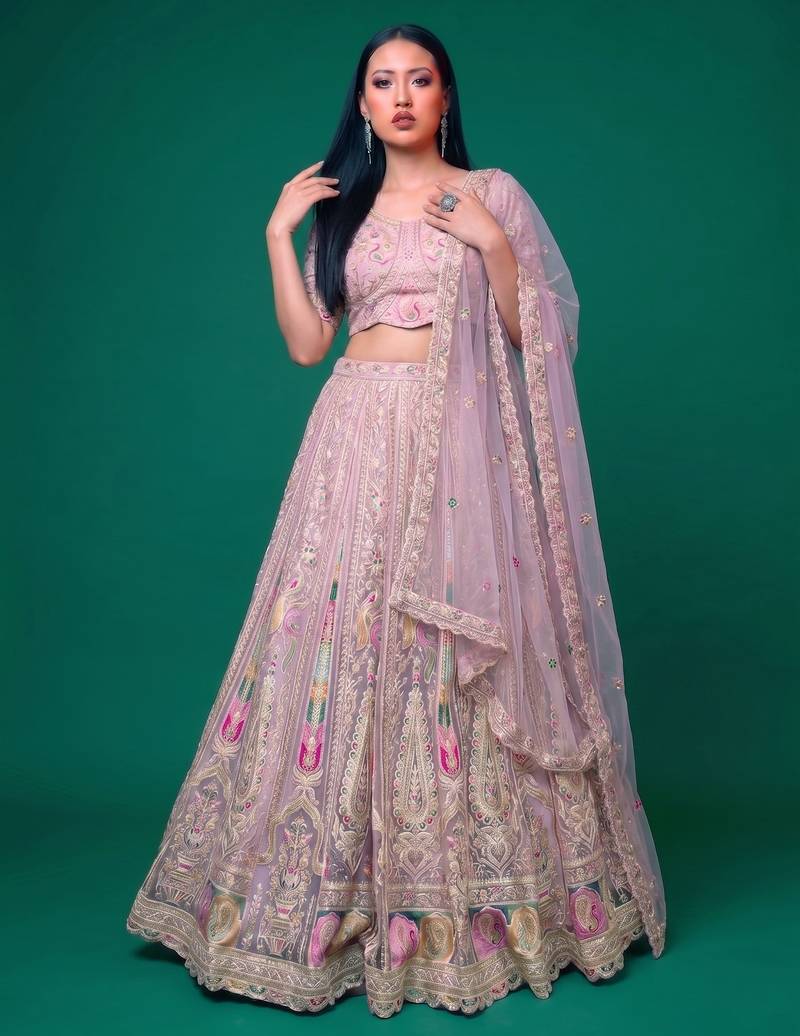 Bridal Wear Heavy Embroidered Net Lehenga Choli Set with Sequins