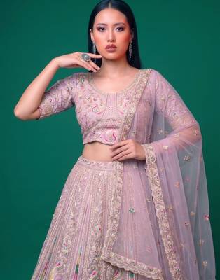Bridal Wear Heavy Embroidered Net Lehenga Choli Set with Sequins 2