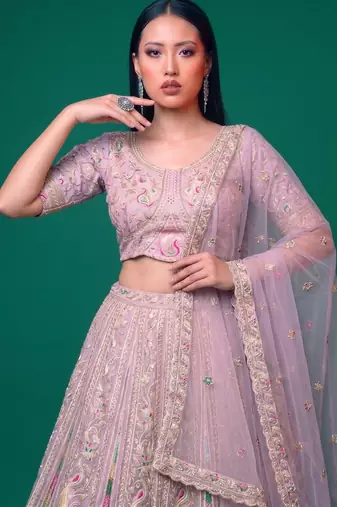 Bridal Wear Heavy Embroidered Net Lehenga Choli Set with Sequins