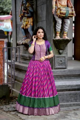 Women's Tasar Silk Leheriya Print Lehenga Choli Set