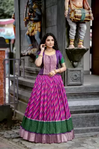 Women's Tasar Silk Leheriya Print Lehenga Choli Set