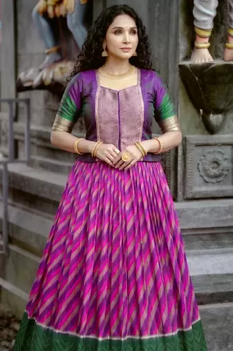 Women's Tasar Silk Leheriya Print Lehenga Choli Set