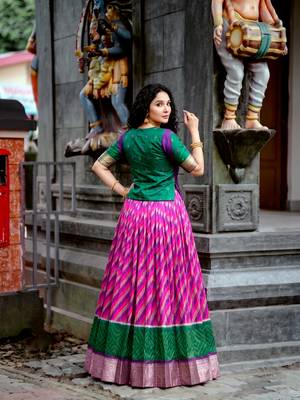 Women's Tasar Silk Leheriya Print Lehenga Choli Set 3