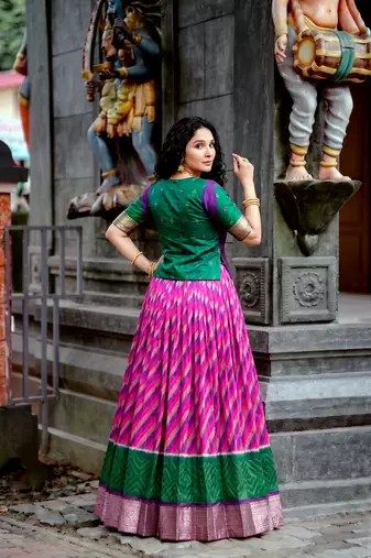 Women's Tasar Silk Leheriya Print Lehenga Choli Set