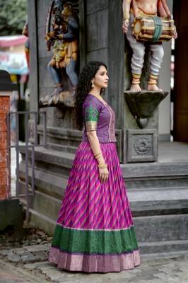 Women's Tasar Silk Leheriya Print Lehenga Choli Set 4