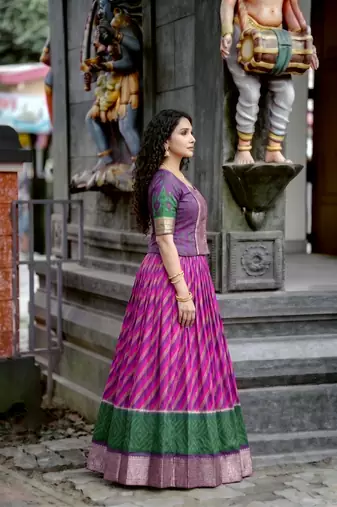 Women's Tasar Silk Leheriya Print Lehenga Choli Set