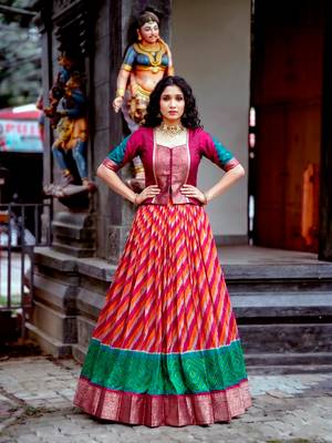 Women's Tasar Silk Leheriya Print Lehenga Choli Set 1
