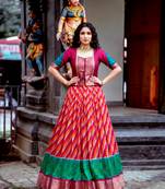 Women's Tasar Silk Leheriya Print Lehenga Choli Set