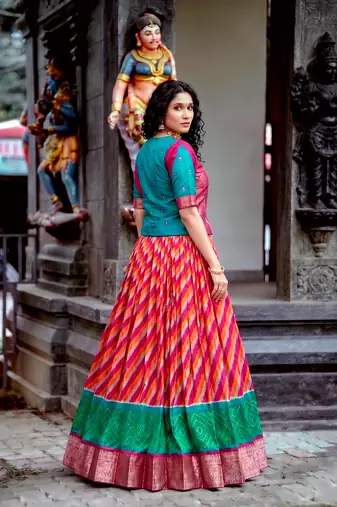 Women's Tasar Silk Leheriya Print Lehenga Choli Set