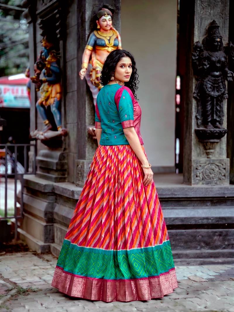 Women's Tasar Silk Leheriya Print Lehenga Choli Set