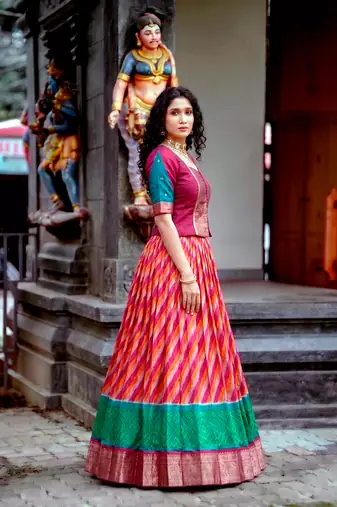 Women's Tasar Silk Leheriya Print Lehenga Choli Set