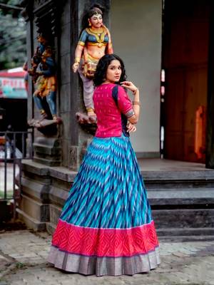 Women's Tasar Silk Leheriya Print Lehenga Choli Set 3