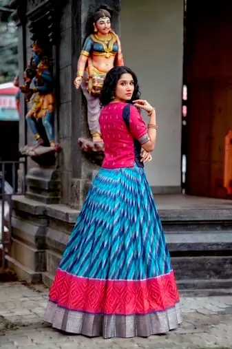 Women's Tasar Silk Leheriya Print Lehenga Choli Set