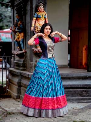 Women's Tasar Silk Leheriya Print Lehenga Choli Set 4