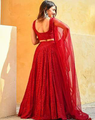 Red Georgette Embroidery Sequence work Lehenga Choli with Dupatta For Women 2