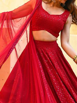 Red Georgette Embroidery Sequence work Lehenga Choli with Dupatta For Women 3