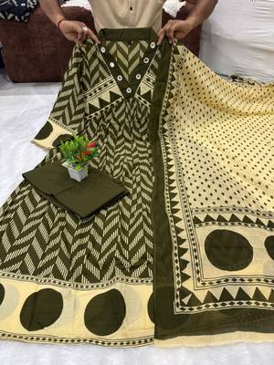 WOMEN COTTON PRINTED ANARKALI KURTA WITH PANT AND DUPATTA  2