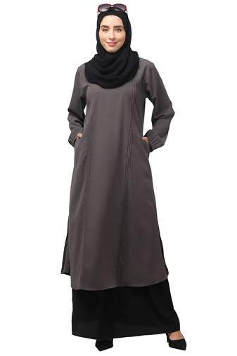 2 Piece Women Abaya Burqa Dress Double Color Sided Pocket