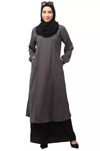 2 Piece Women Abaya Burqa Dress Double Color Sided Pocket