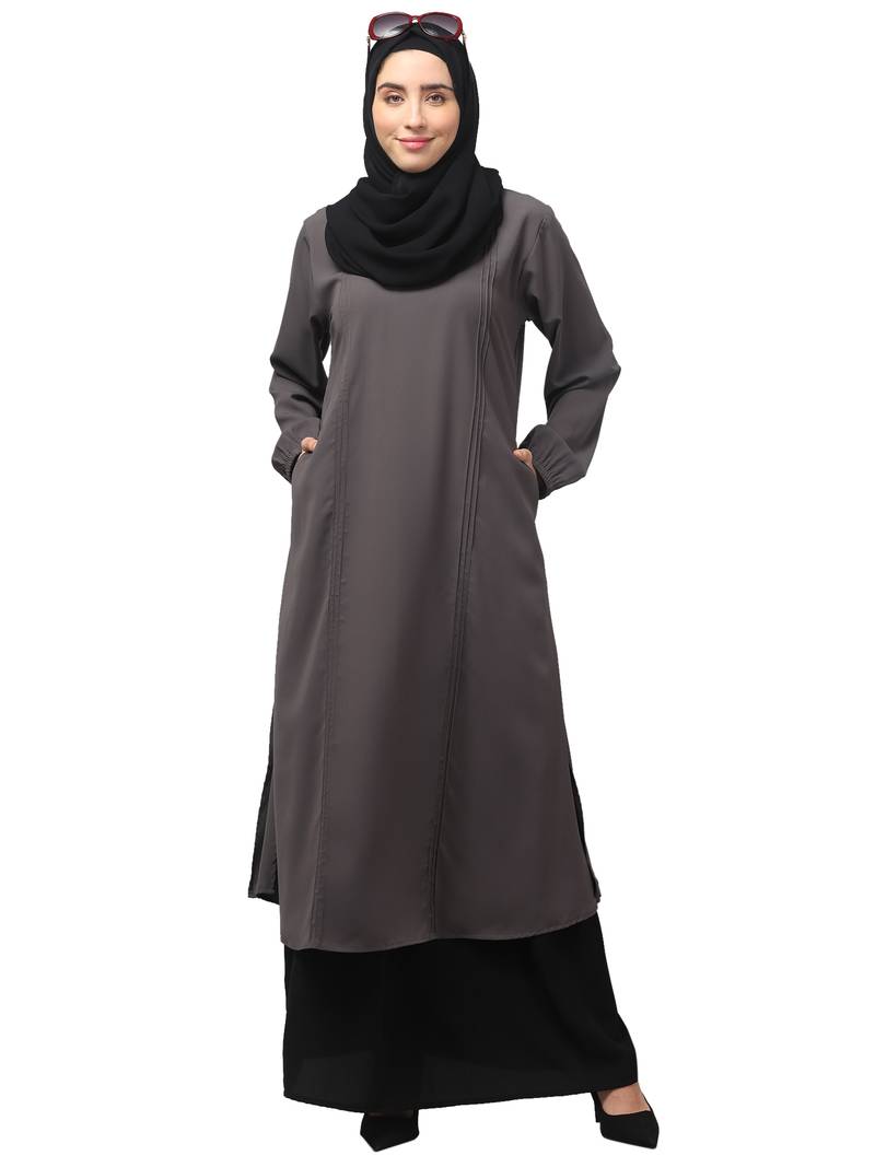 2 Piece Women Abaya Burqa Dress Double Color Sided Pocket
