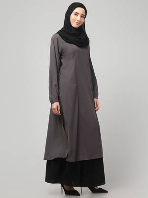 2 Piece Women Abaya Burqa Dress Double Color Sided Pocket 3