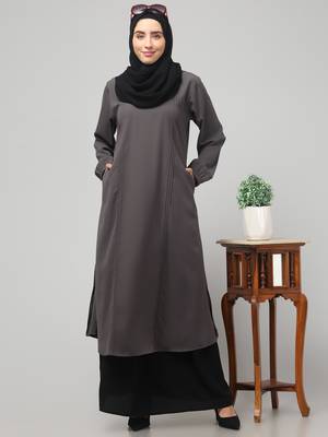 2 Piece Women Abaya Burqa Dress Double Color Sided Pocket 4
