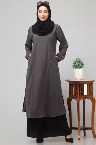 2 Piece Women Abaya Burqa Dress Double Color Sided Pocket
