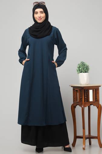 2 piece  Abaya for womens Dress Double Color Sided Pocket