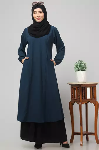 2 piece  Abaya for womens Dress Double Color Sided Pocket