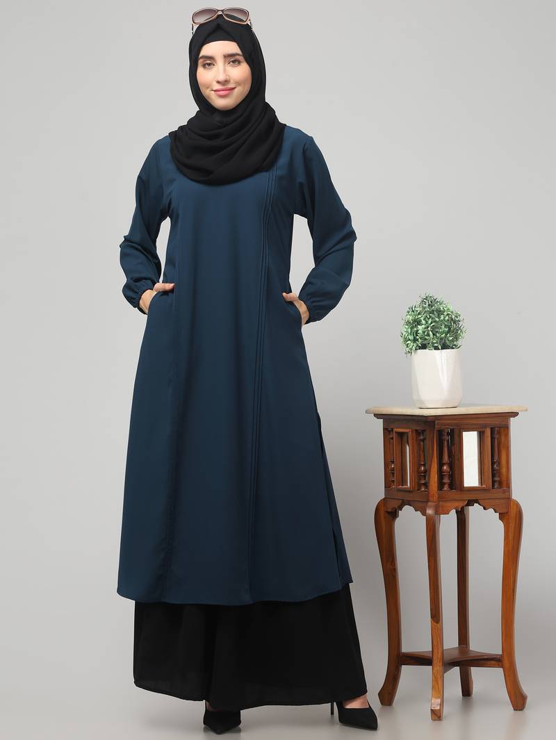 2 piece  Abaya for womens Dress Double Color Sided Pocket