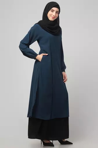2 piece  Abaya for womens Dress Double Color Sided Pocket
