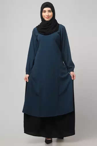 2 piece  Abaya for womens Dress Double Color Sided Pocket