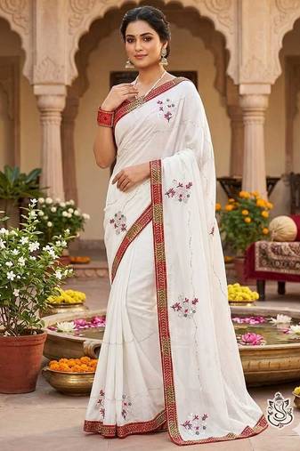 White chiffon saree with blouse