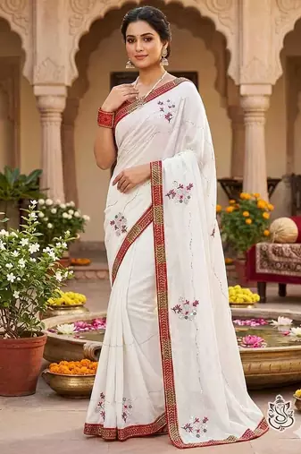 White chiffon saree with blouse