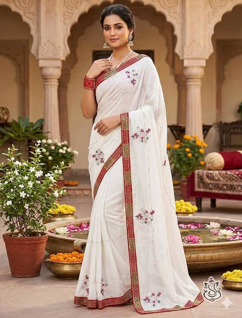 White chiffon saree with blouse