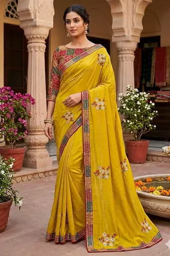 Yellow chiffon saree with blouse