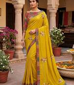 Yellow chiffon saree with blouse