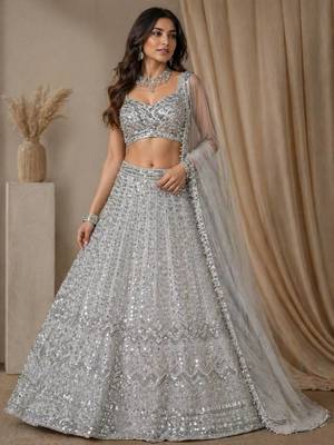 GREY FAUX GEORGETTE EMBROIDERY lehenga CHOLI 1