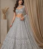GREY FAUX GEORGETTE PARTY WEAR EMBROIDERY LEHNGHA CHOLI