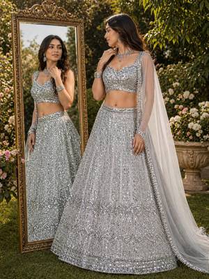 GREY FAUX GEORGETTE EMBROIDERY lehenga CHOLI 2