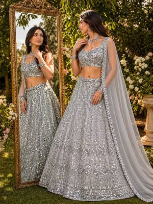 GREY FAUX GEORGETTE EMBROIDERY lehenga CHOLI 3