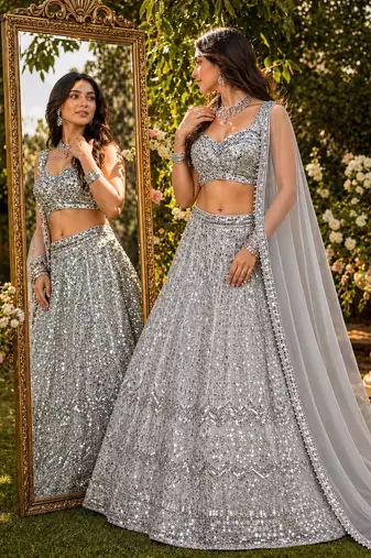 GREY FAUX GEORGETTE EMBROIDERY lehenga CHOLI