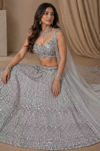 GREY FAUX GEORGETTE EMBROIDERY lehenga CHOLI