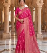 Pink Jacquard silk blend Rich Woven Zari Border Traditional Saree With Unstitched Blouse Piece