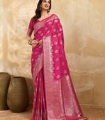Pink Jacquard silk blend Rich Woven Zari Border Traditional Saree With Unstitched Blouse Piece