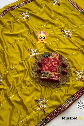 Yellow chiffon saree with blouse