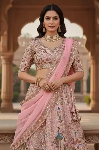 Pink georgette party wear embroidery LEHENGHA CHOLI