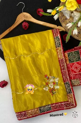 Yellow chiffon saree with blouse